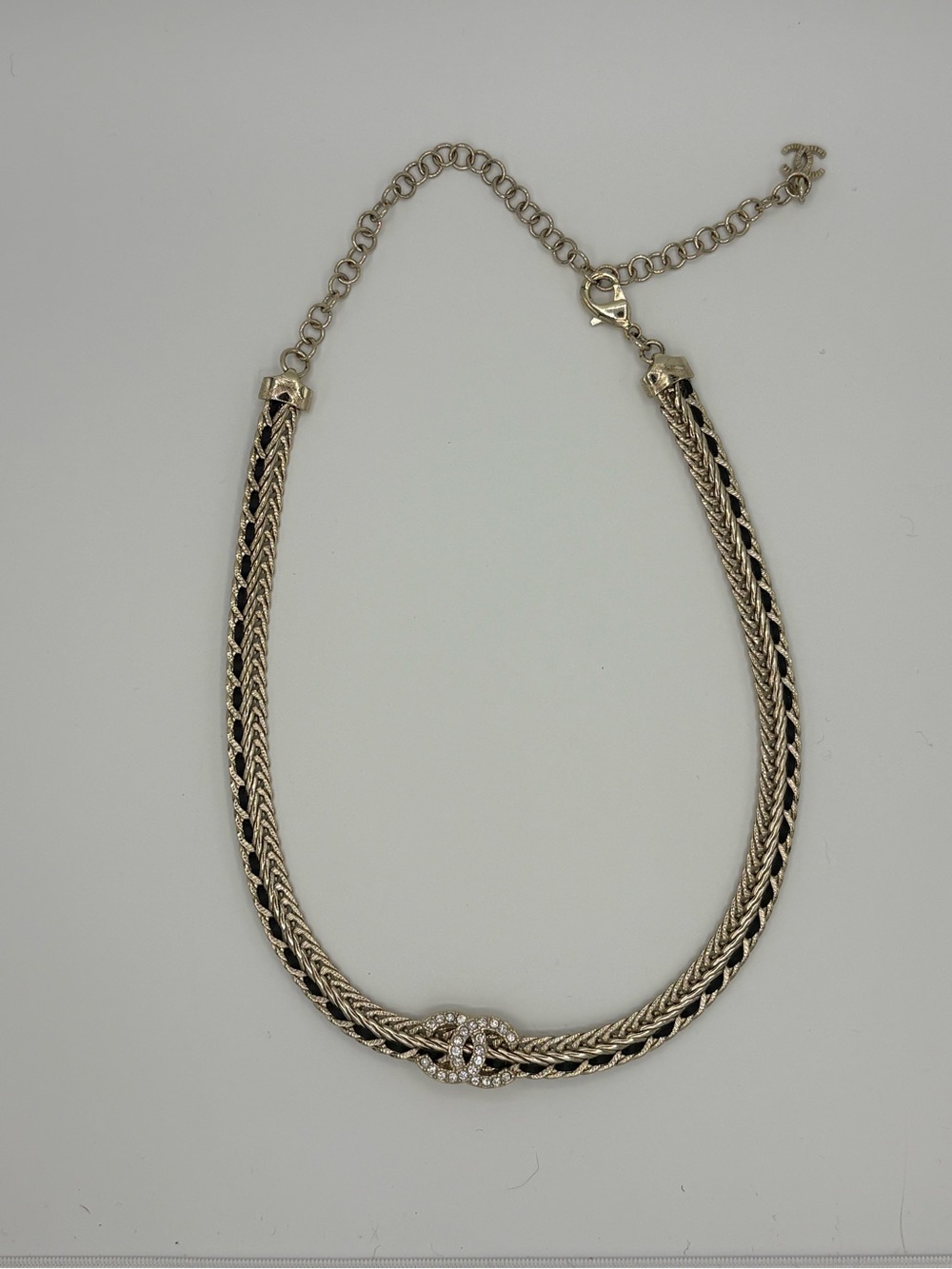 Chanel braided gold-plated CC choker necklace with box